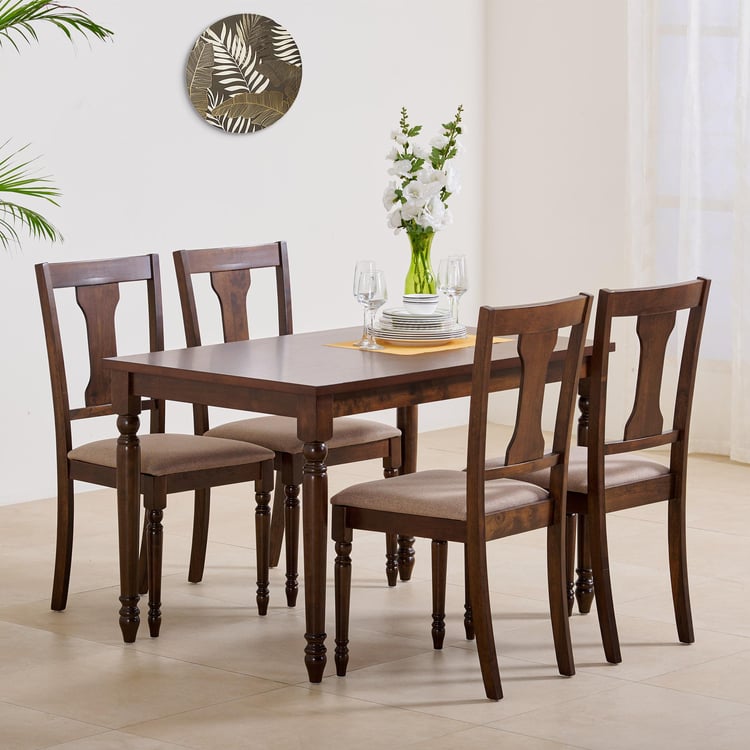 Helios Zoe Solid Wood 4-Seater Dining Set with Chairs - Brown