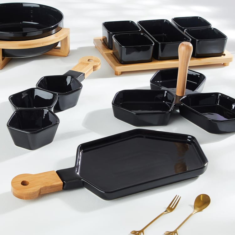 Chef Special Ceramic Serving Platter with Wooden Handle - 35.7x16.2cm