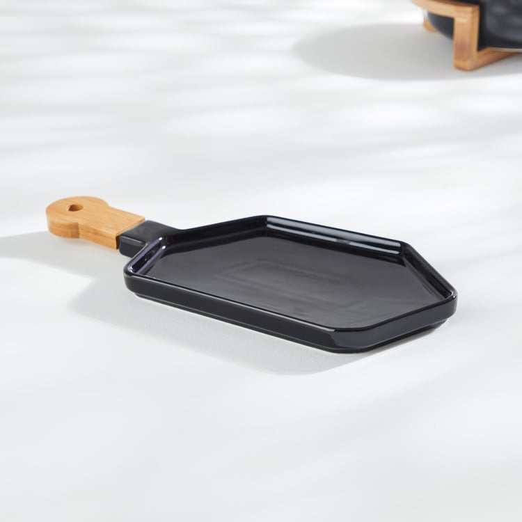 Chef Special Ceramic Serving Platter with Wooden Handle - 35.7x16.2cm