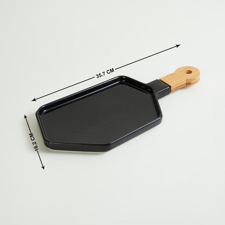 Chef Special Ceramic Serving Platter with Wooden Handle - 35.7x16.2cm