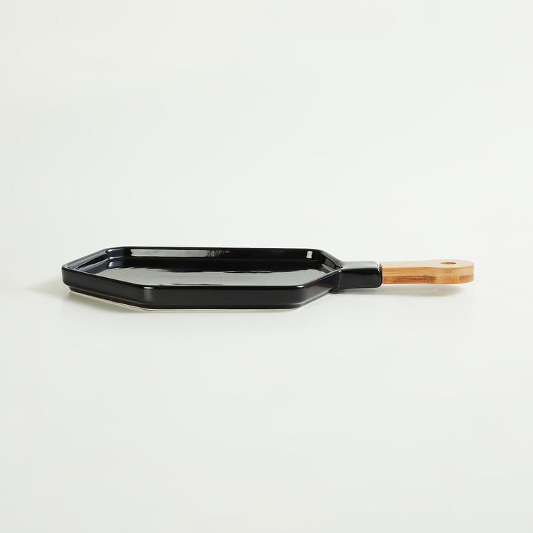 Chef Special Ceramic Serving Platter with Wooden Handle - 35.7x16.2cm