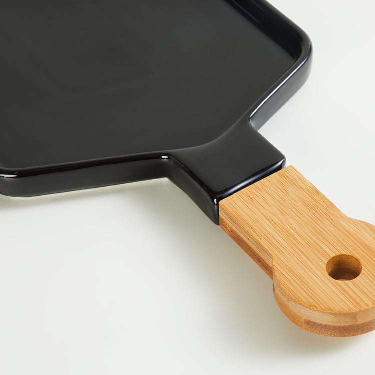 Chef Special Ceramic Serving Platter with Wooden Handle - 35.7x16.2cm