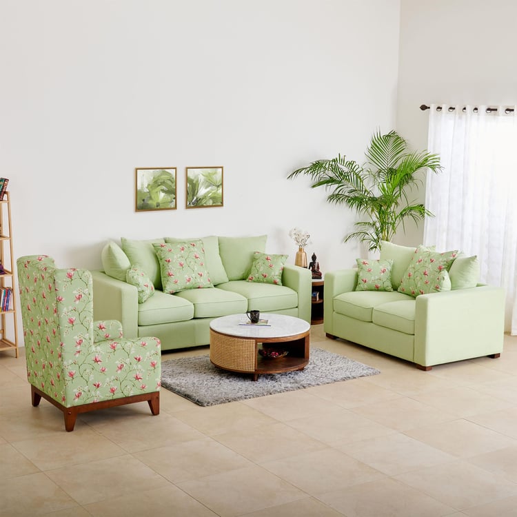 Cane Connection Fabric 3+2+1 Seater Sofa Set with Cushions - Green