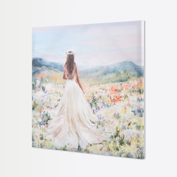 Brezza Set of 2 Canvas Woman and Flowers Printed Picture Frames - 50x50cm