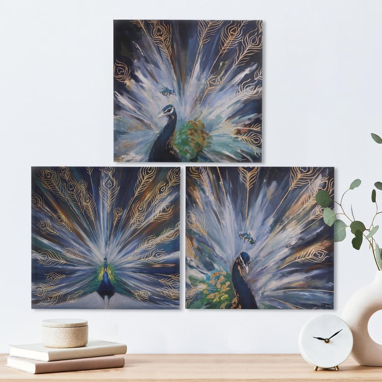Brezza Set of 3 Canvas Peacock Picture Frames - 40x40cm