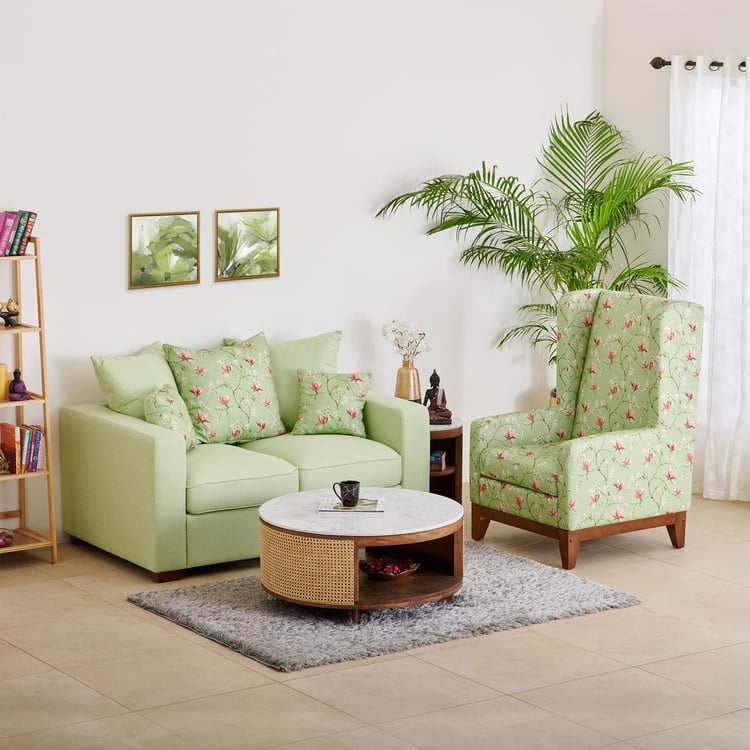 Cane Connection Fabric 2+1 Seater Sofa Set with Cushions - Green