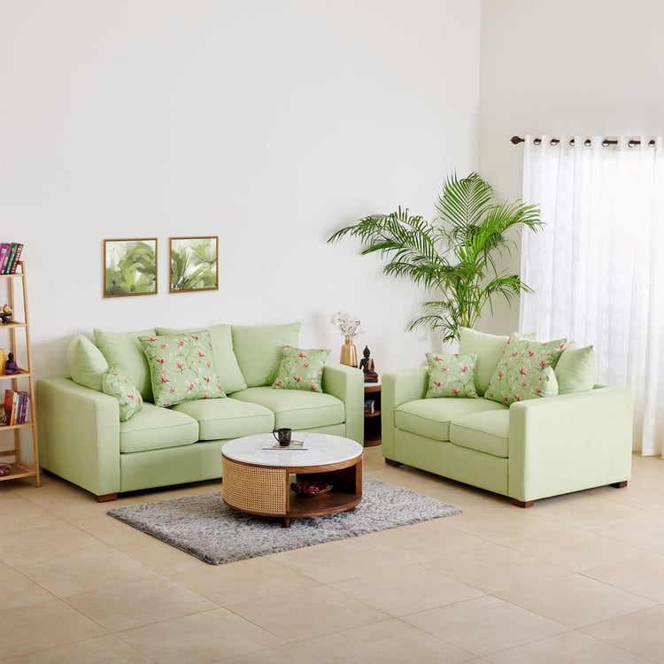 Cane Connection Fabric 3+2 Seater Sofa Set with Cushions - Green