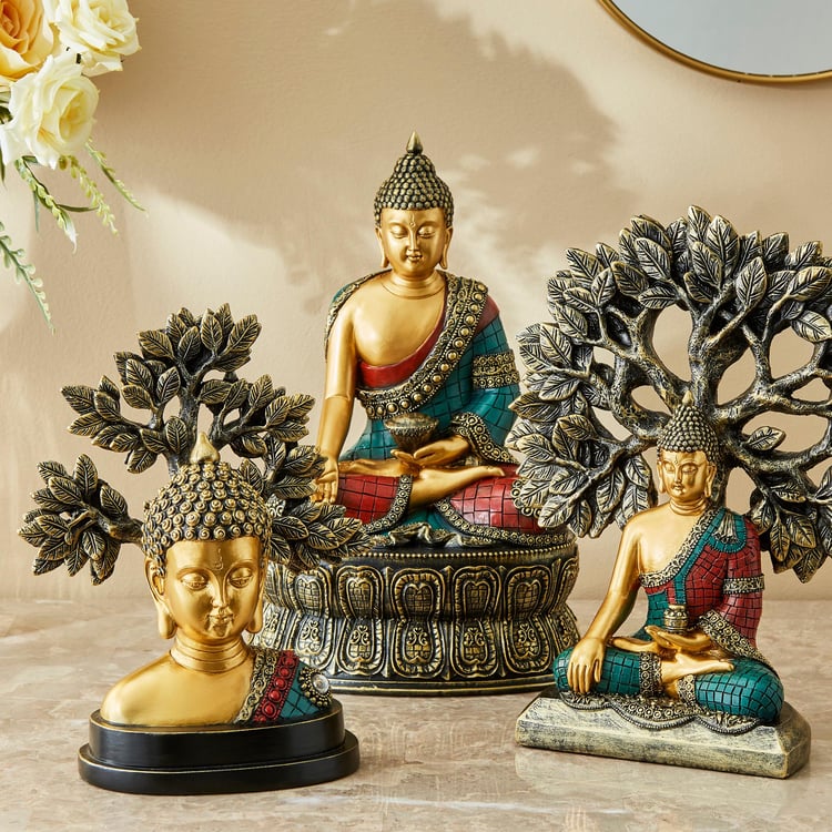 Alpana Polyresin Buddha Head with Tree Figurine