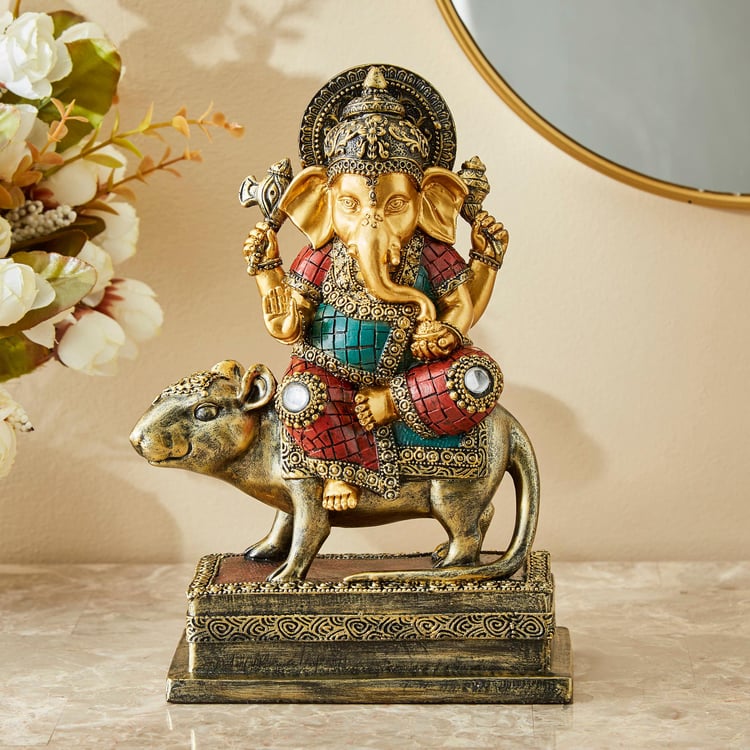 Alpana Polyresin Ganesha on Mouse Figurine