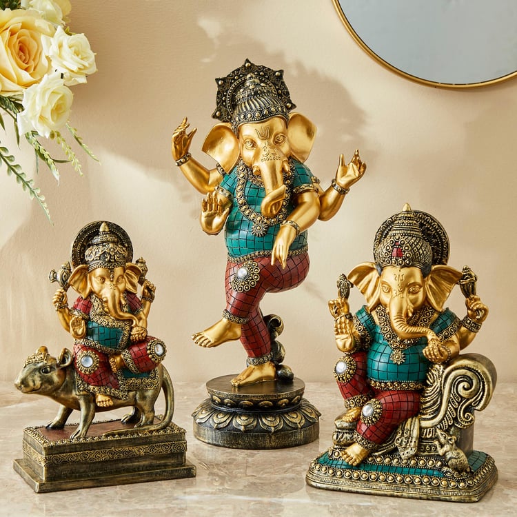 Alpana Polyresin Ganesha on Mouse Figurine