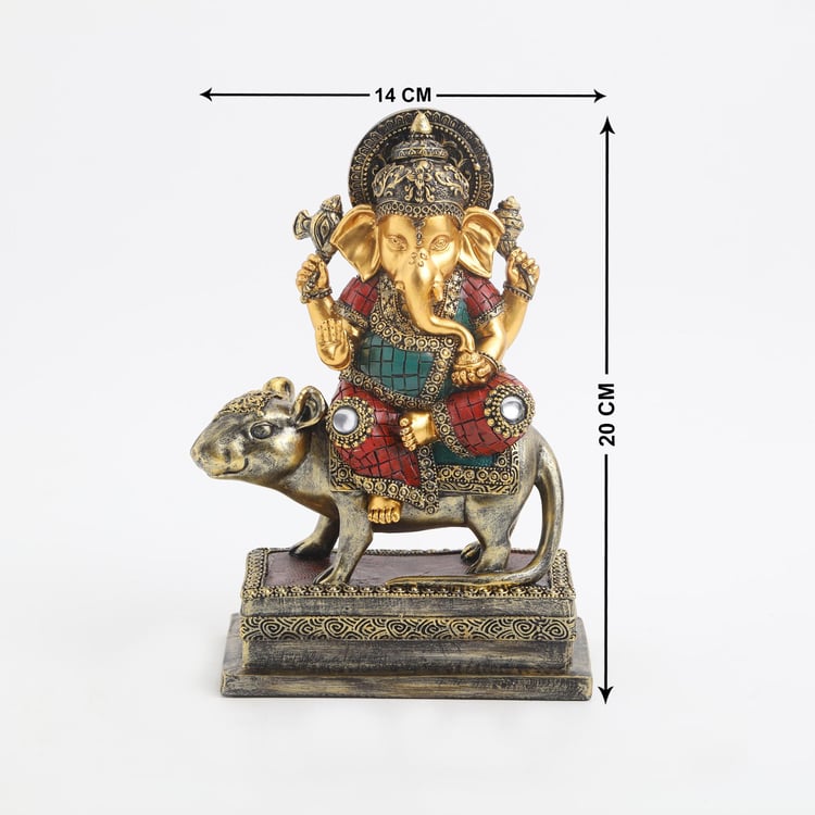 Alpana Polyresin Ganesha on Mouse Figurine