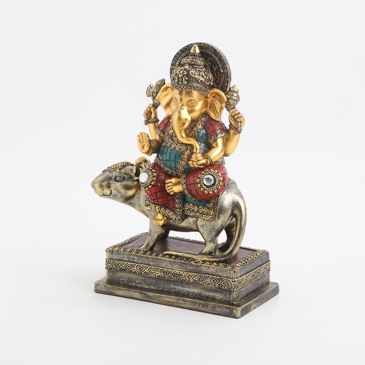 Alpana Polyresin Ganesha on Mouse Figurine