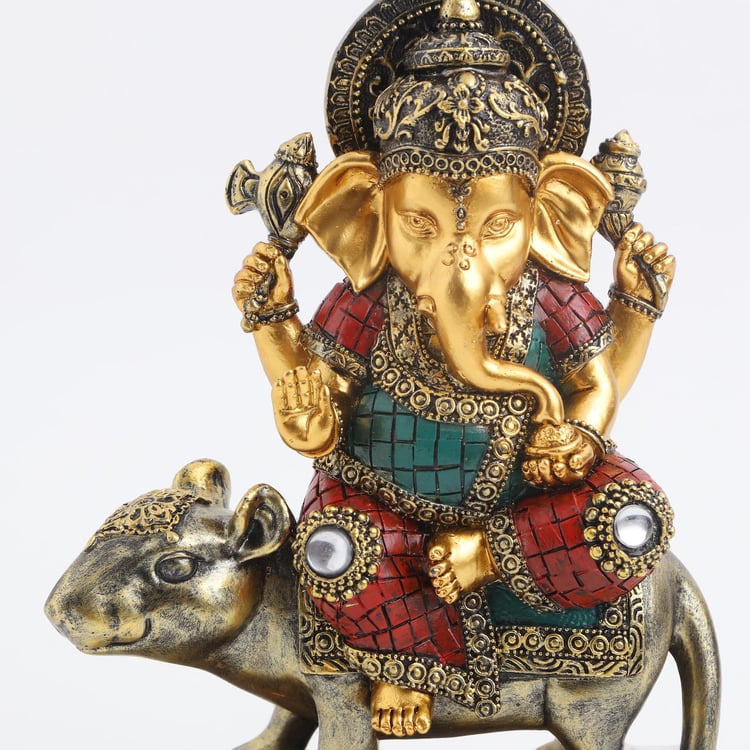 Alpana Polyresin Ganesha on Mouse Figurine