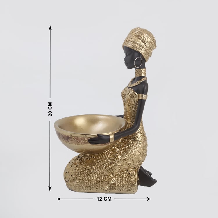 Jaguar Polyresin Sitting African Woman Figurine with Bowl