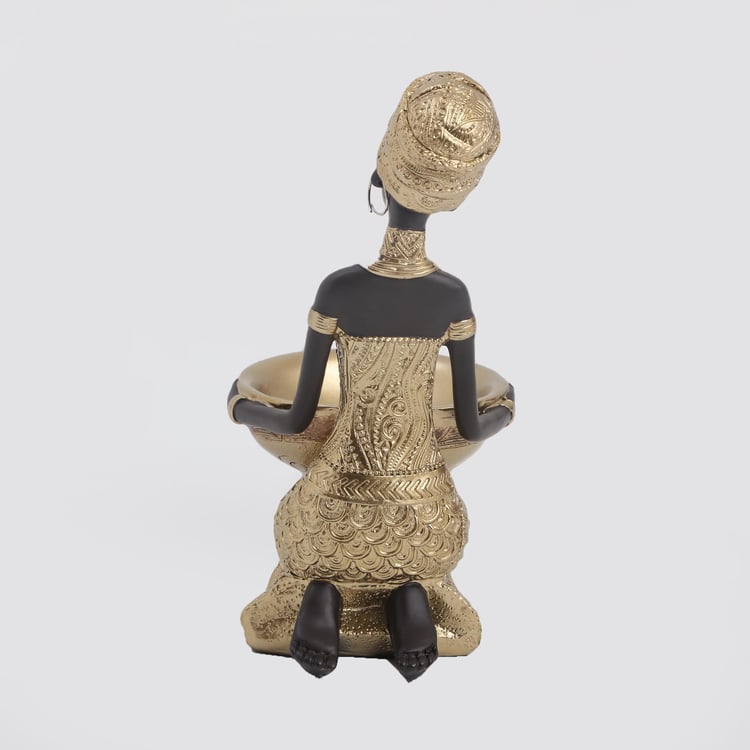 Jaguar Polyresin Sitting African Woman Figurine with Bowl