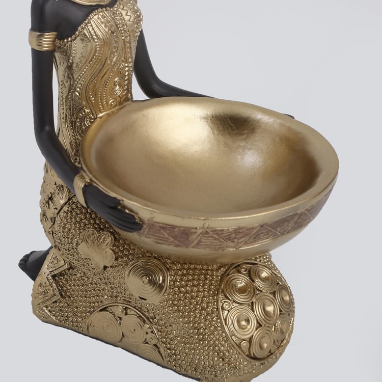 Jaguar Polyresin Sitting African Woman Figurine with Bowl