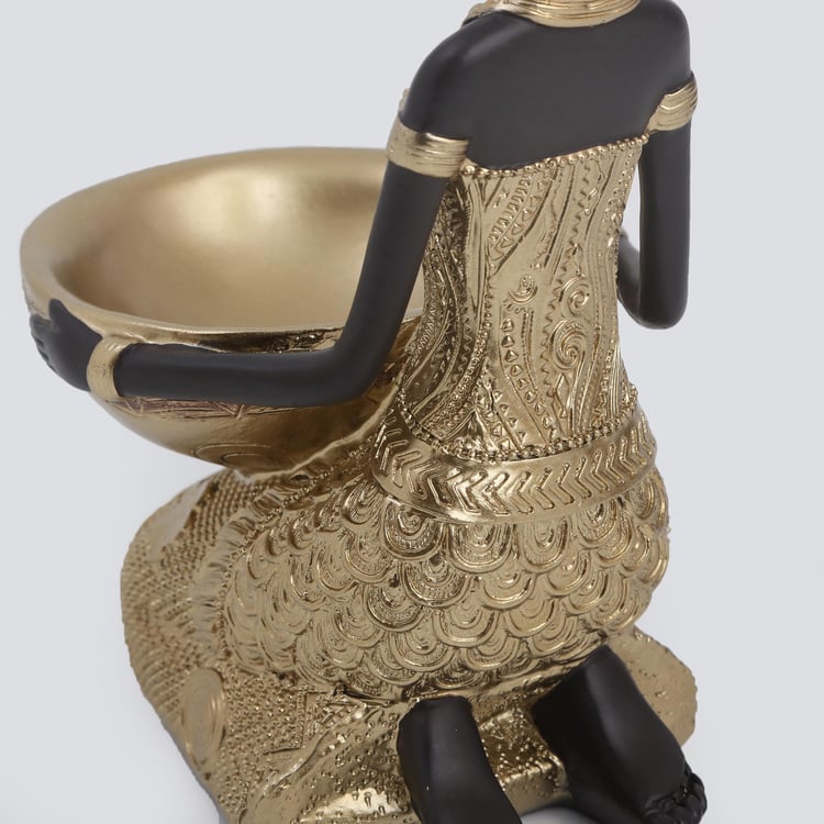 Jaguar Polyresin Sitting African Woman Figurine with Bowl