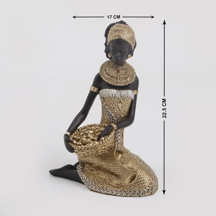 Corsica Jaguar Polyresin Sitting African Lady with Basket Figurine