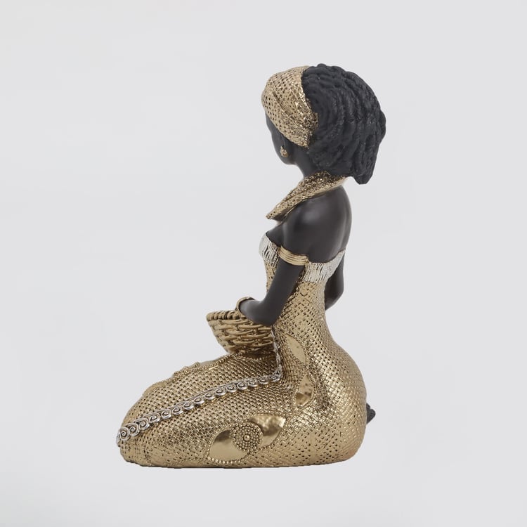 Corsica Jaguar Polyresin Sitting African Lady with Basket Figurine