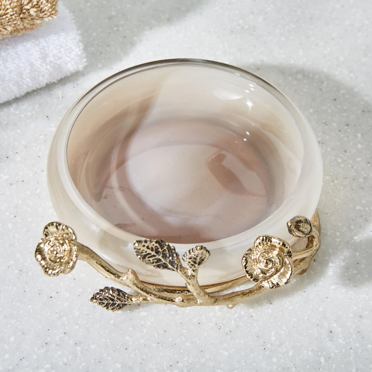 Panama Rose Glass and Metal Soap Dish