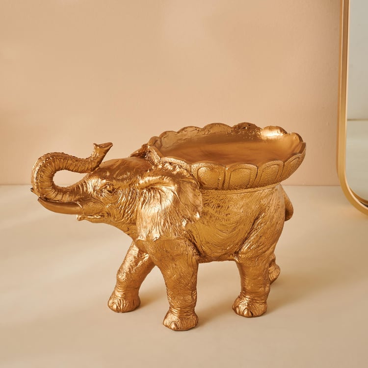 Hoovu Polyresin Standing Elephant Decorative Bowl