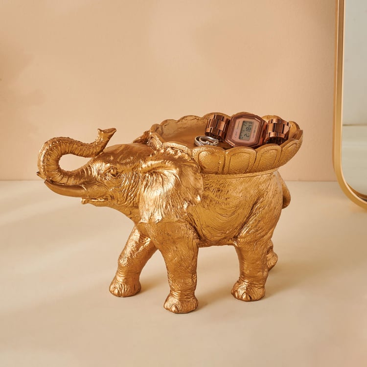 Hoovu Polyresin Standing Elephant Decorative Bowl