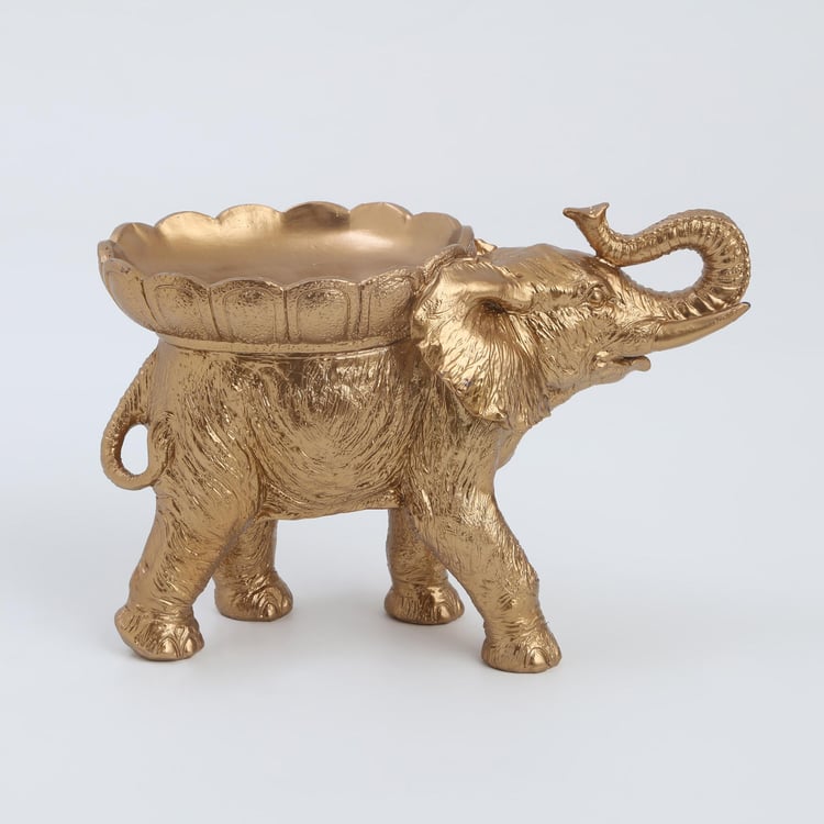Hoovu Polyresin Standing Elephant Decorative Bowl