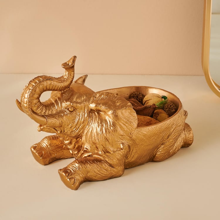 Hoovu Polyresin Sitting Elephant Decorative Bowl