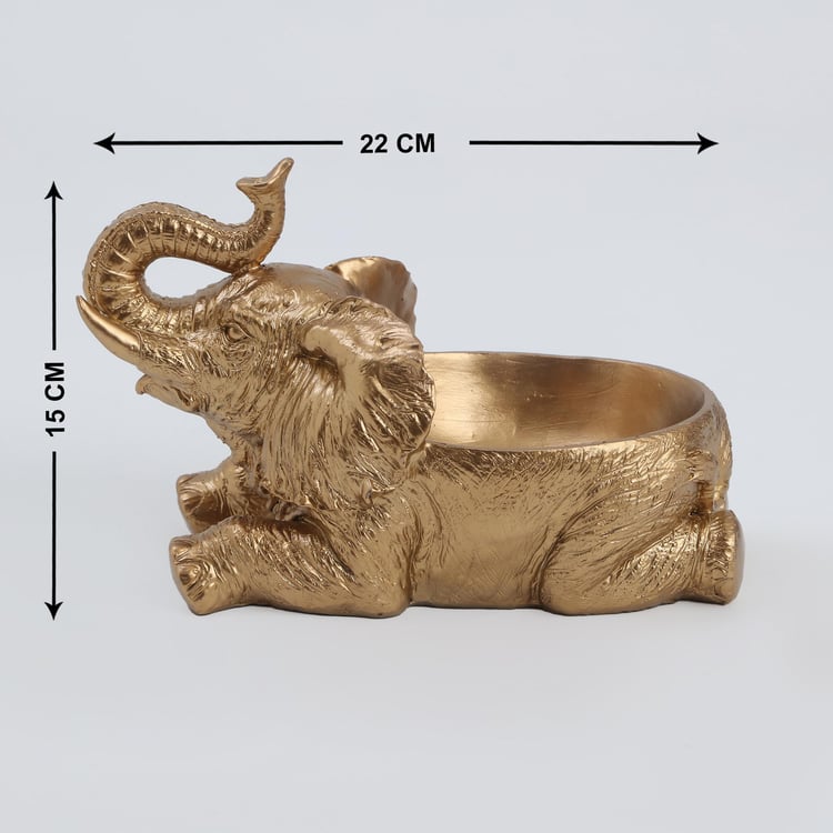 Hoovu Polyresin Sitting Elephant Decorative Bowl