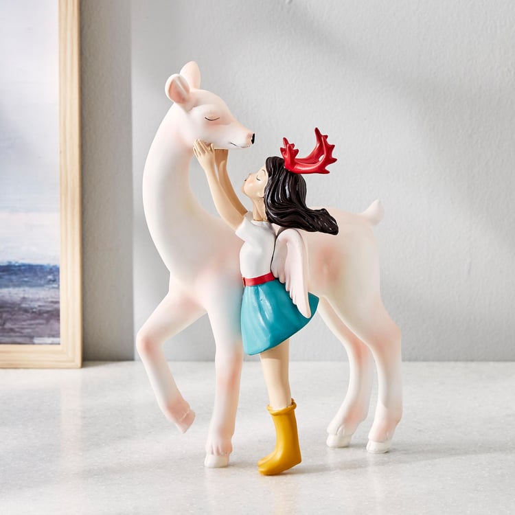 Souvenir Polyresin Girl and Deer Figurine