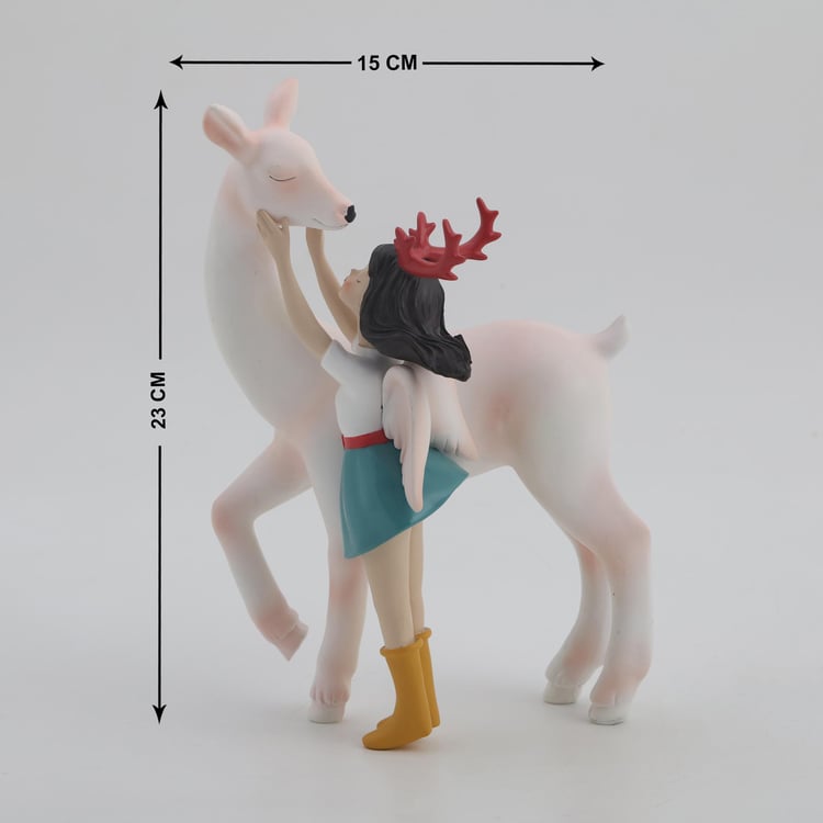 Souvenir Polyresin Girl and Deer Figurine