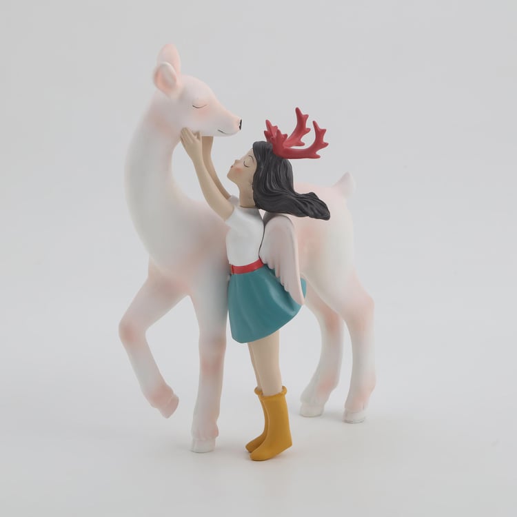 Souvenir Polyresin Girl and Deer Figurine