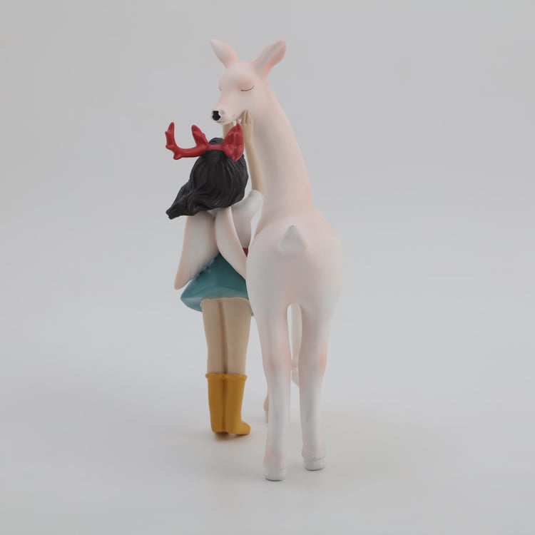 Souvenir Polyresin Girl and Deer Figurine