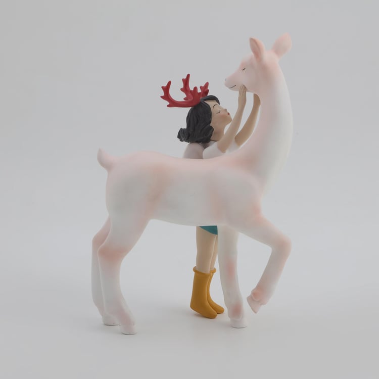 Souvenir Polyresin Girl and Deer Figurine