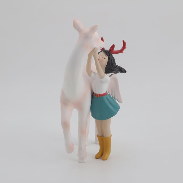 Souvenir Polyresin Girl and Deer Figurine