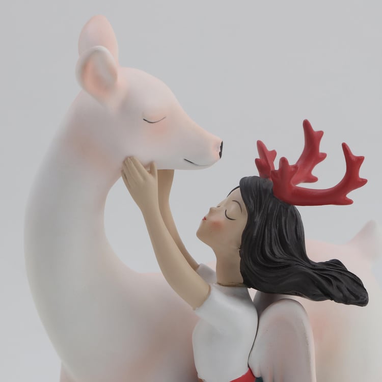 Souvenir Polyresin Girl and Deer Figurine