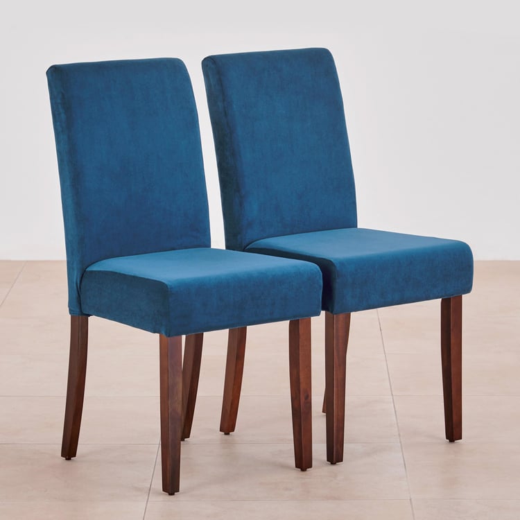 Nirvana Indus Set of 2 Velvet Dining Chairs - Blue and Dark Brown