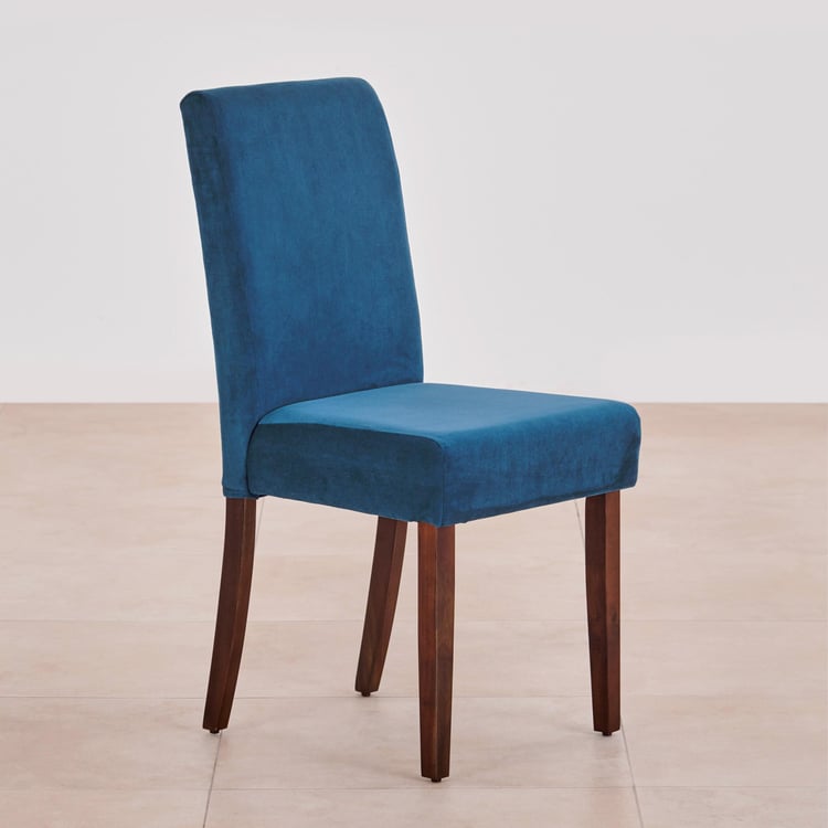 Nirvana Indus Set of 2 Velvet Dining Chairs - Blue and Dark Brown