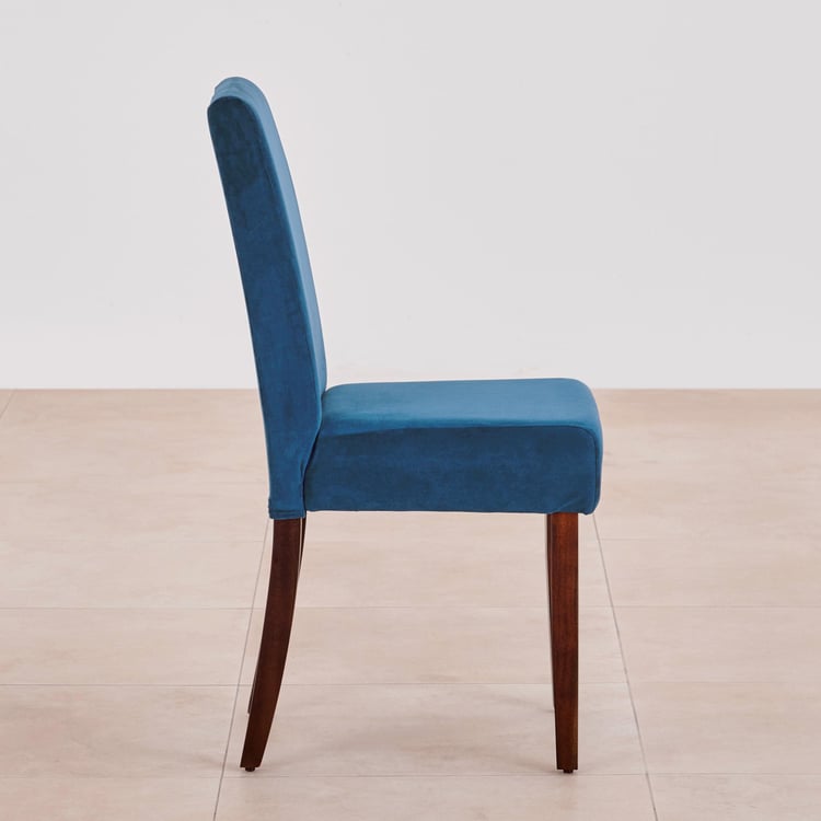 Nirvana Indus Set of 2 Velvet Dining Chairs - Blue and Dark Brown