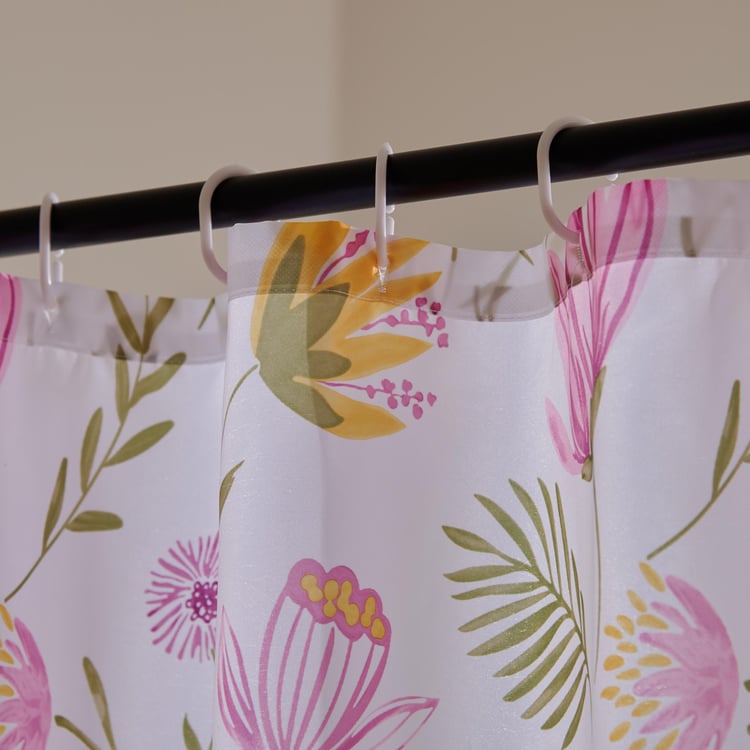 Mekong Floral Print Shower Curtain with Rings - 180x180cm