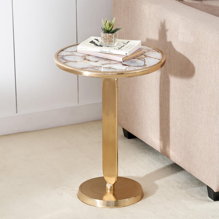 Chester Agate Top Accent Table - Gold