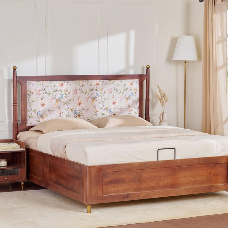 Dastkari Maharaja Mango Wood Queen Bed with Hydraulic Storage - Brown