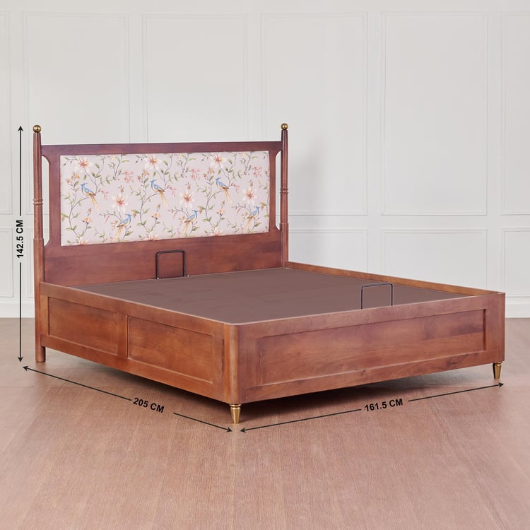 Dastkari Maharaja Mango Wood Queen Bed with Hydraulic Storage - Brown