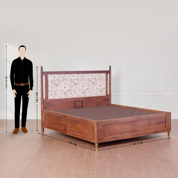 Dastkari Maharaja Mango Wood Queen Bed with Hydraulic Storage - Brown