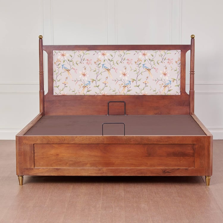 Dastkari Maharaja Mango Wood Queen Bed with Hydraulic Storage - Brown