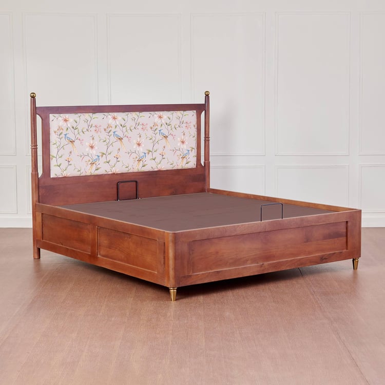 Dastkari Maharaja Mango Wood Queen Bed with Hydraulic Storage - Brown