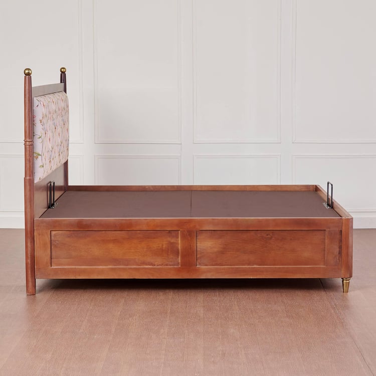 Dastkari Maharaja Mango Wood Queen Bed with Hydraulic Storage - Brown