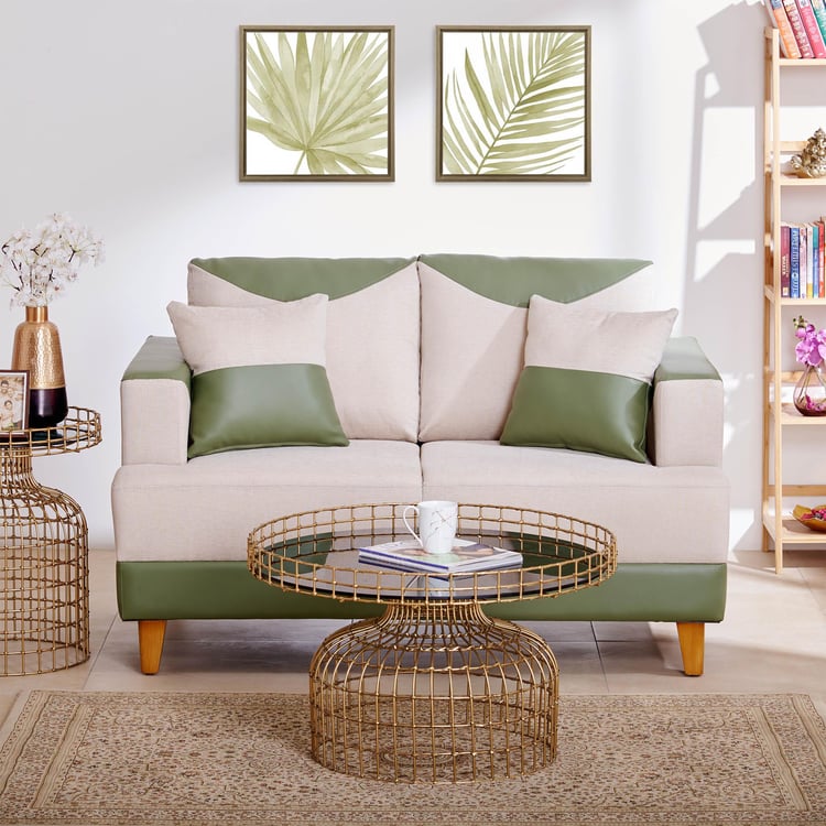 Calvin Fabric 2-Seater Sofa - Beige and Green