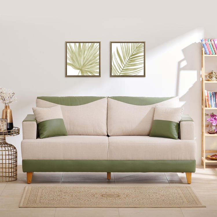 Calvin Fabric 3-Seater Sofa - Beige and Green