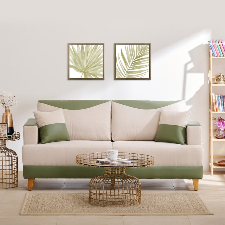 Calvin Fabric 3-Seater Sofa - Beige and Green